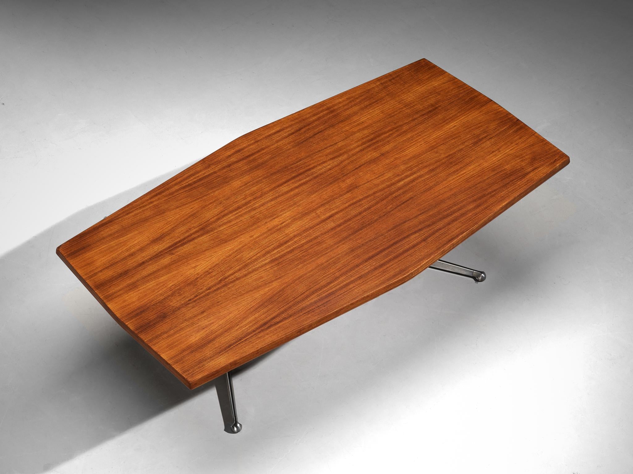 Osvaldo Borsani for Tecno Conference or Dining Table in Walnut and Steel