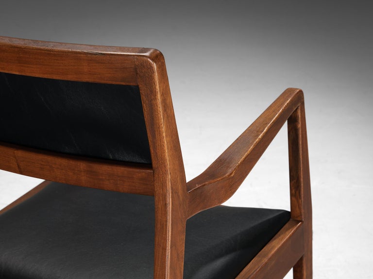 Jens Risom Set of Ten ‘Playboy’ Armchairs in Walnut and Black Upholstery