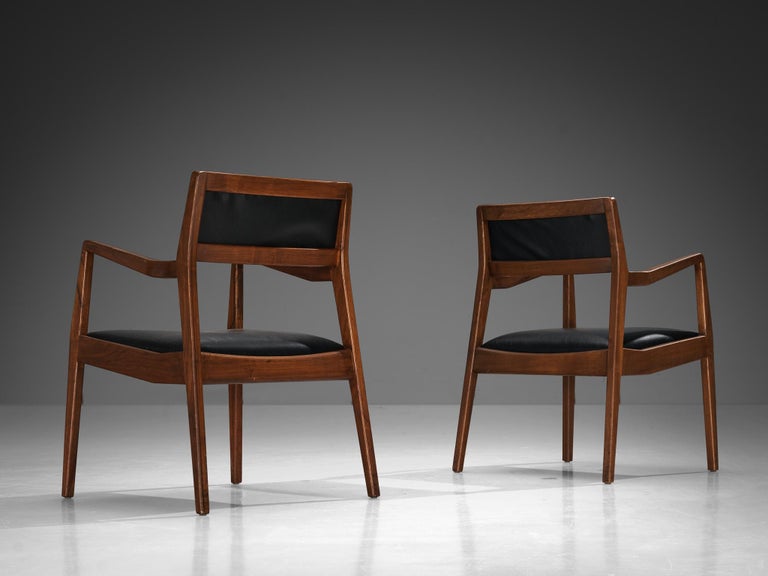 Jens Risom Set of Ten ‘Playboy’ Armchairs in Walnut and Black Upholstery