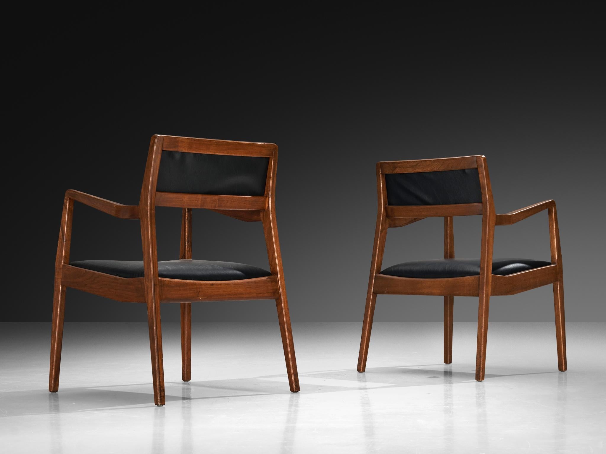 Jens Risom Set of Ten Armchairs in Black Upholstery and Walnut