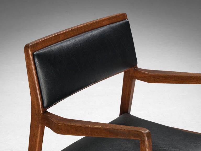 Jens Risom Set of Ten ‘Playboy’ Armchairs in Walnut and Black Upholstery