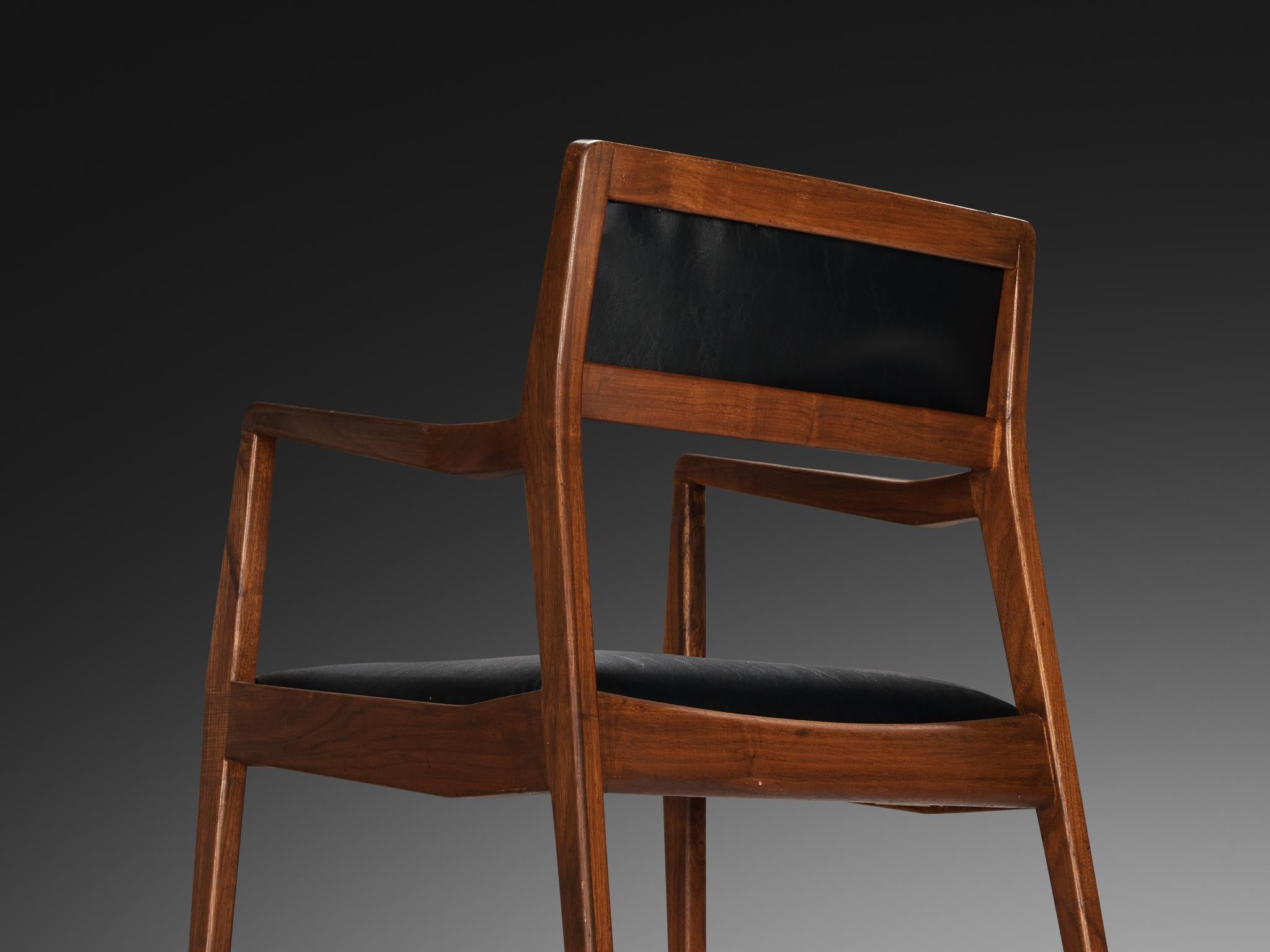 Jens Risom Set of Ten Armchairs in Black Upholstery and Walnut