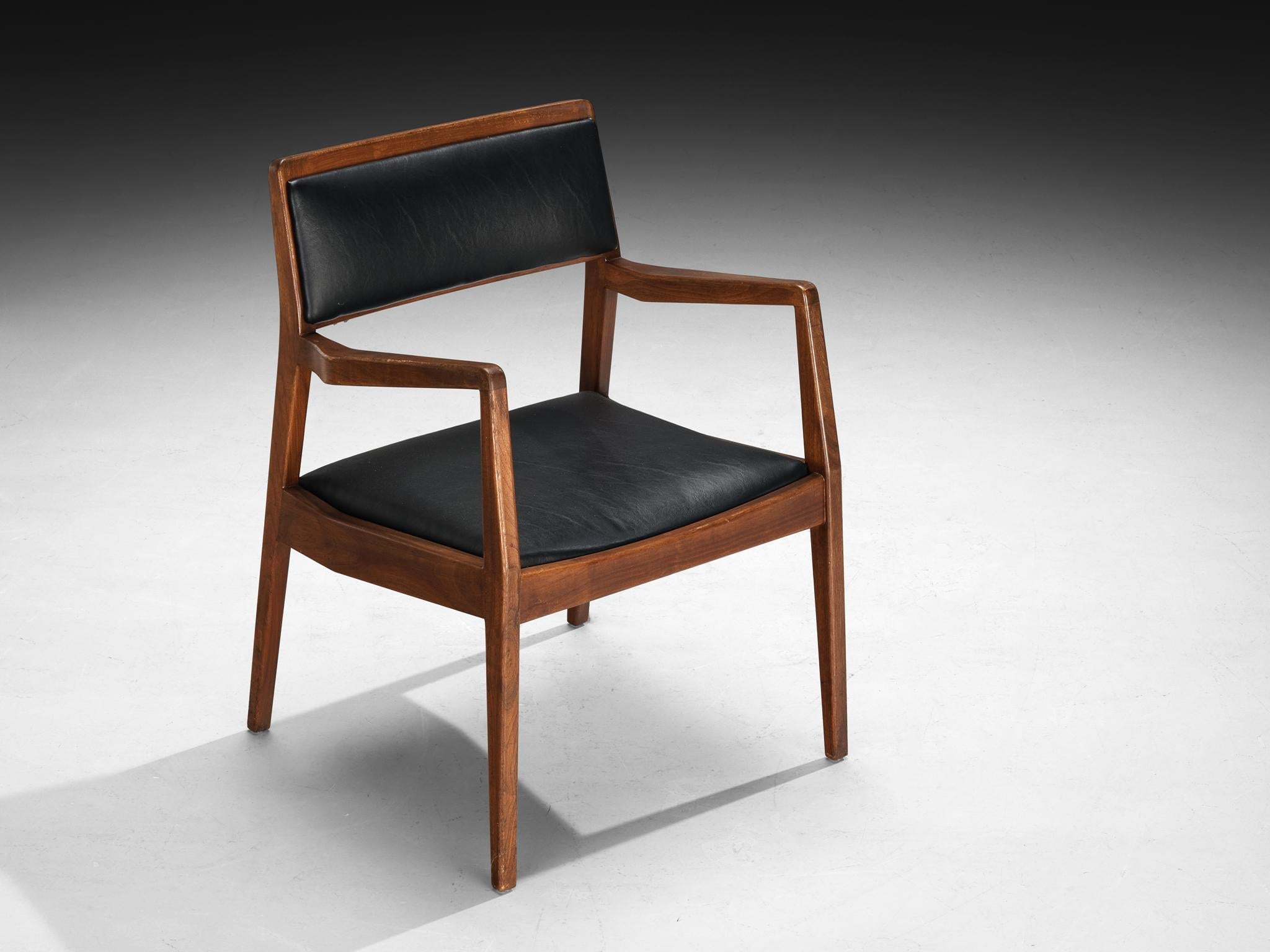 Jens Risom Set of Ten Armchairs in Black Upholstery and Walnut