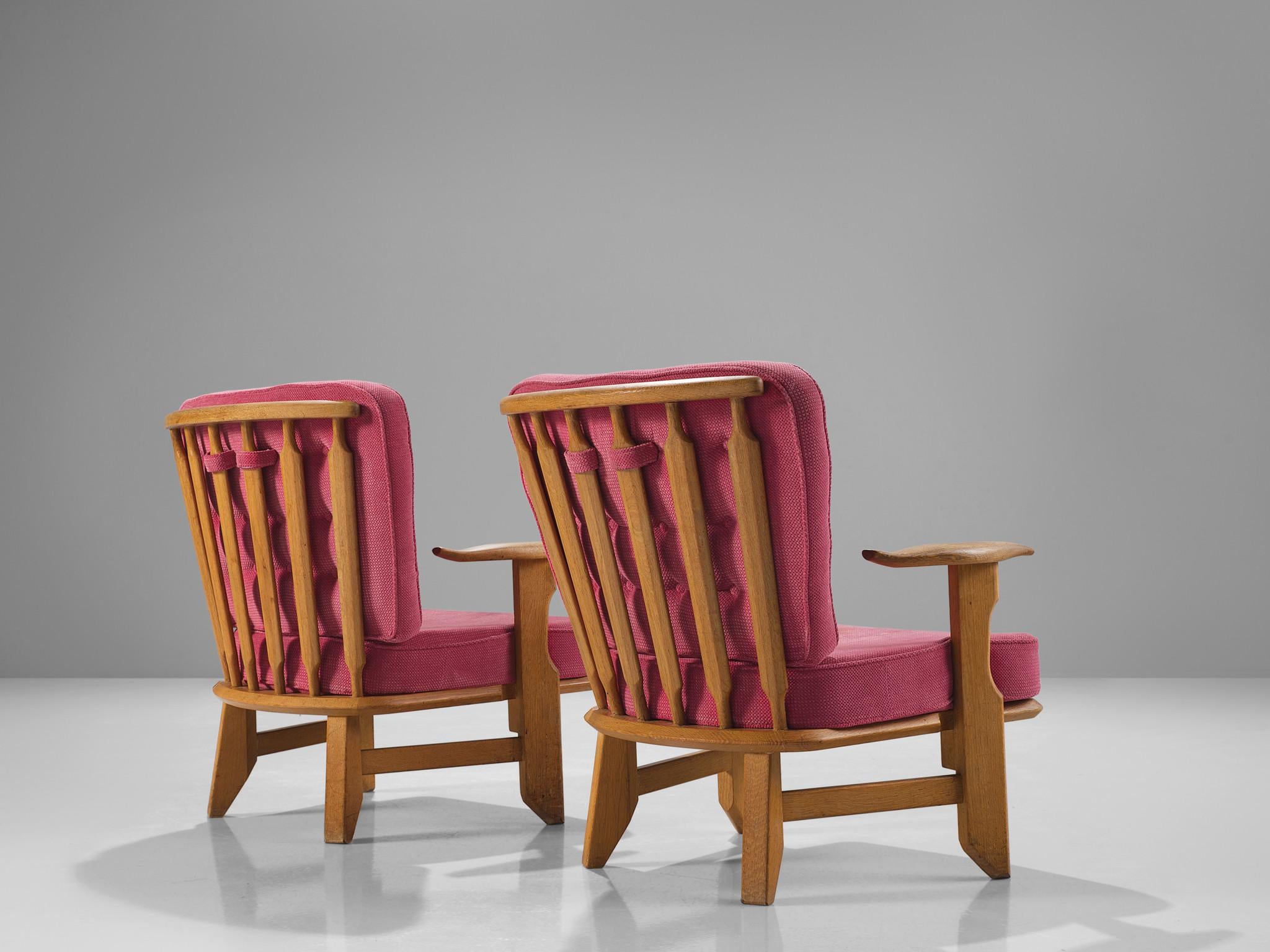 Guillerme & Chambron Pair of Lounge Chairs in Solid Oak