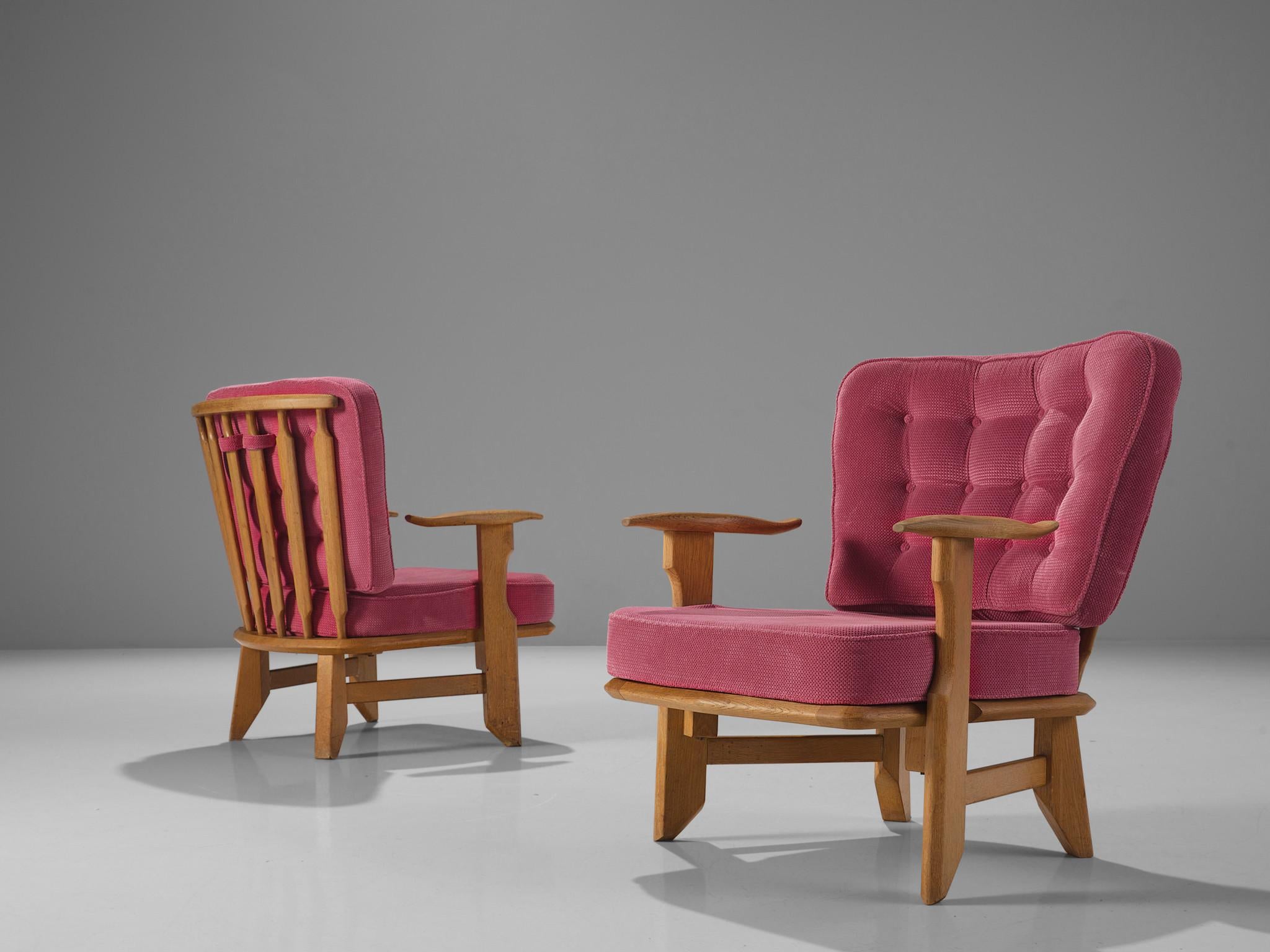 Guillerme & Chambron Pair of Lounge Chairs in Solid Oak