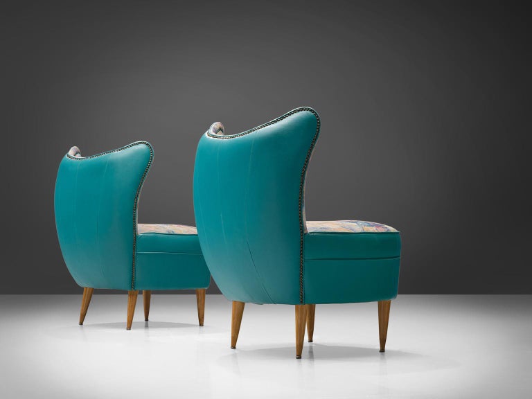 Classic Italian Pair of Lounge Chairs in Turquoise Leatherette