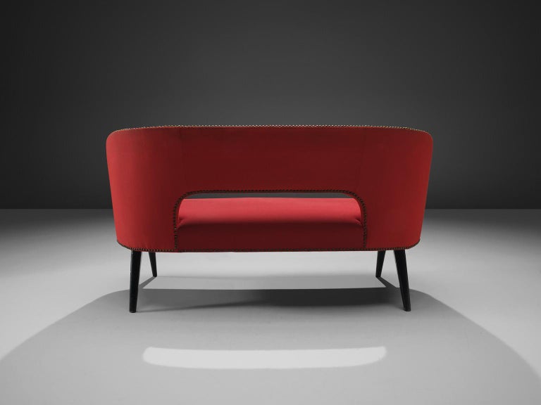 Italian Sofa in Red Upholstery