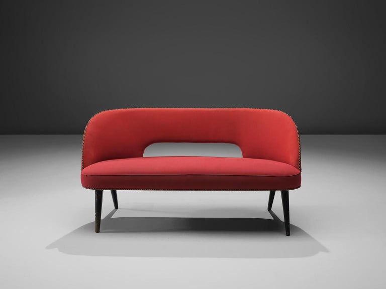 Italian Sofa in Red Upholstery