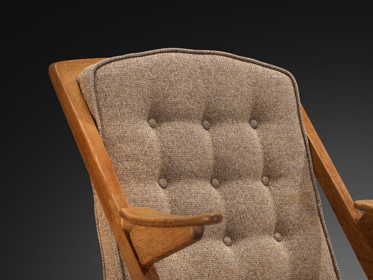 Guillerme & Chambron Pair of Lounge Chairs in Oak and Brown Upholstery