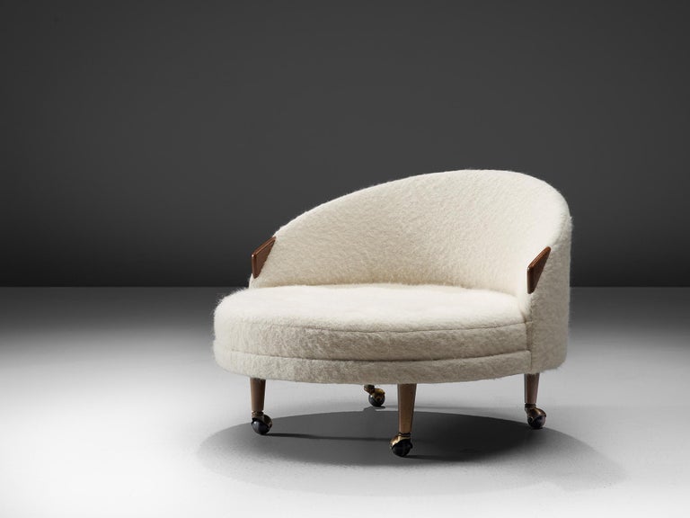 Adrian Pearsall 'Havana' Chair with Ottoman in White Pierre Frey Fabric