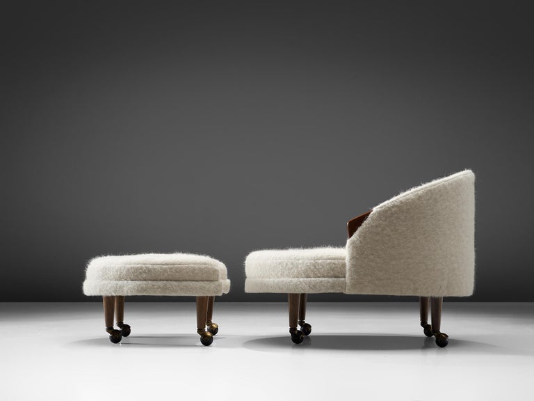 Adrian Pearsall 'Havana' Chair with Ottoman in White Pierre Frey Fabric