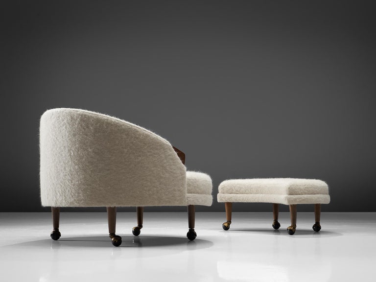 Adrian Pearsall 'Havana' Chair with Ottoman in White Pierre Frey Fabric