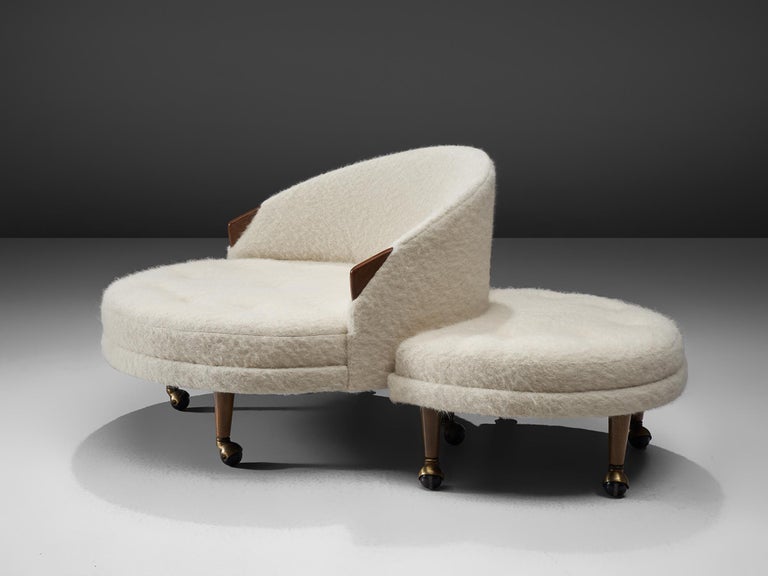 Adrian Pearsall 'Havana' Chair with Ottoman in White Pierre Frey Fabric