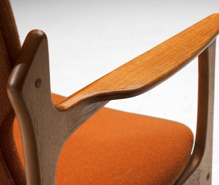 Vamdrup Stolefabrik Armchair in Teak and Orange Upholstery