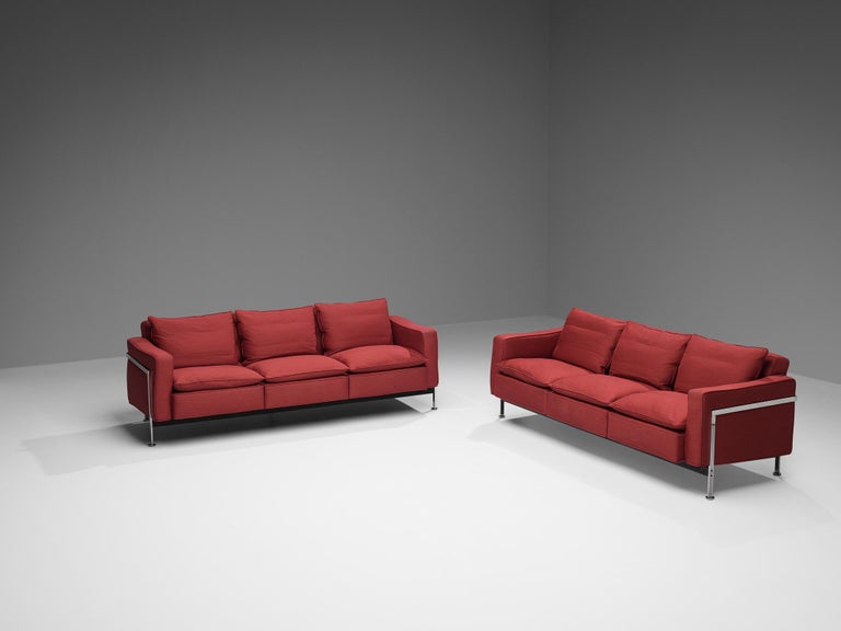 Robert Haussmann for De Sede Sofas in Red Upholstery