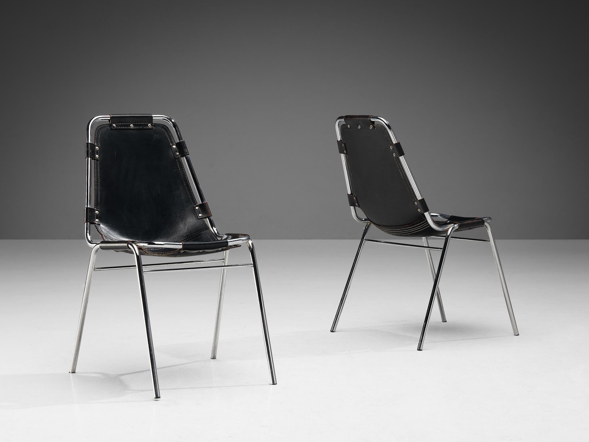 Dal Vera 'Les Arcs' Chairs in Black Leather and Chromed Metal