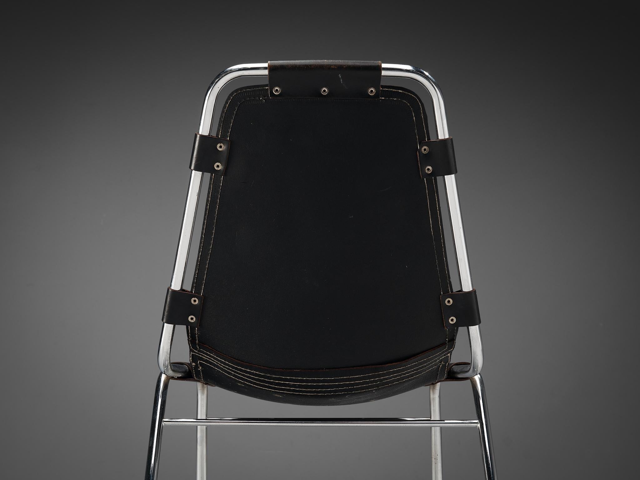 Dal Vera 'Les Arcs' Chairs in Black Leather and Chromed Metal