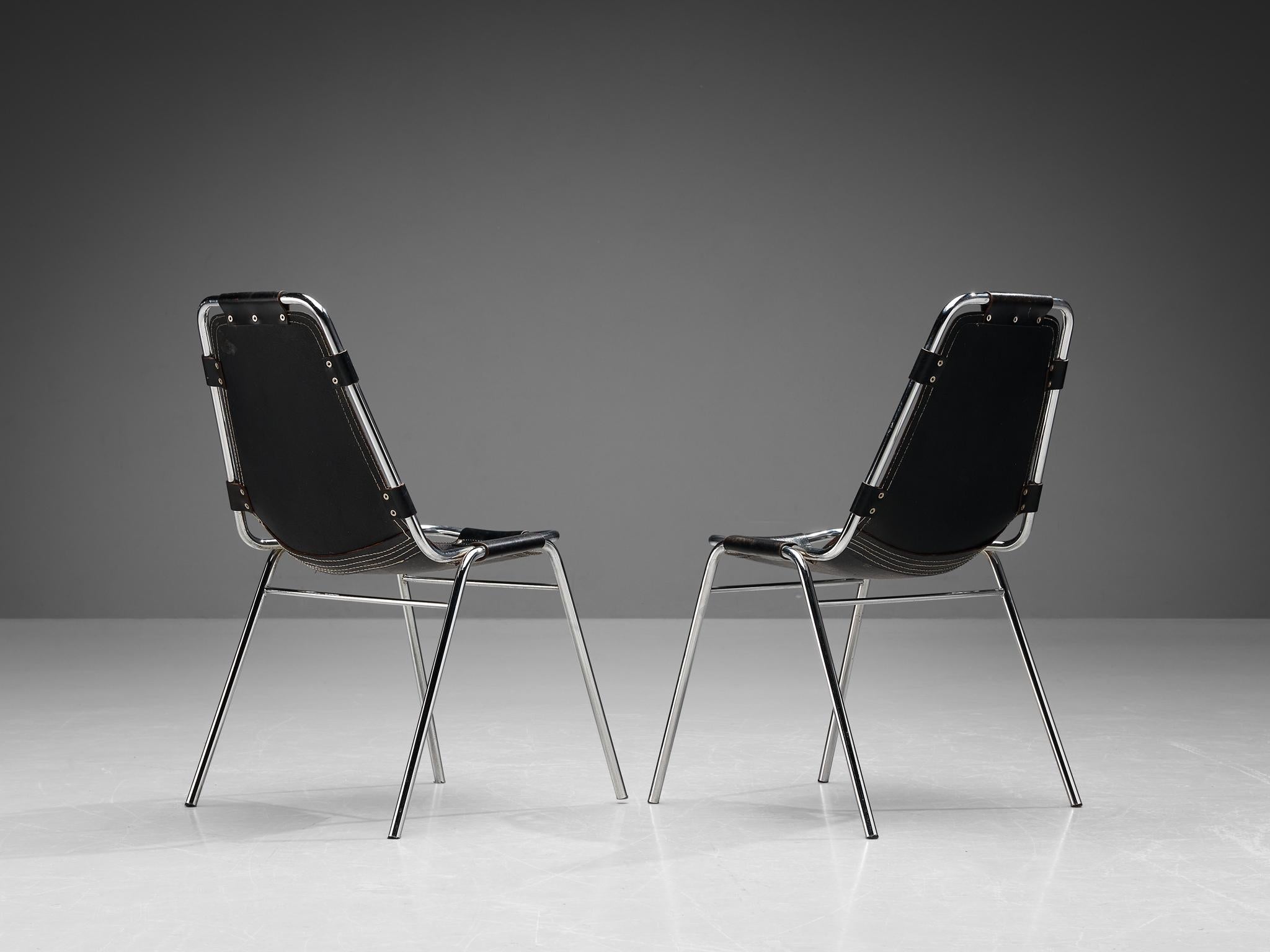 Dal Vera 'Les Arcs' Chairs in Black Leather and Chromed Metal