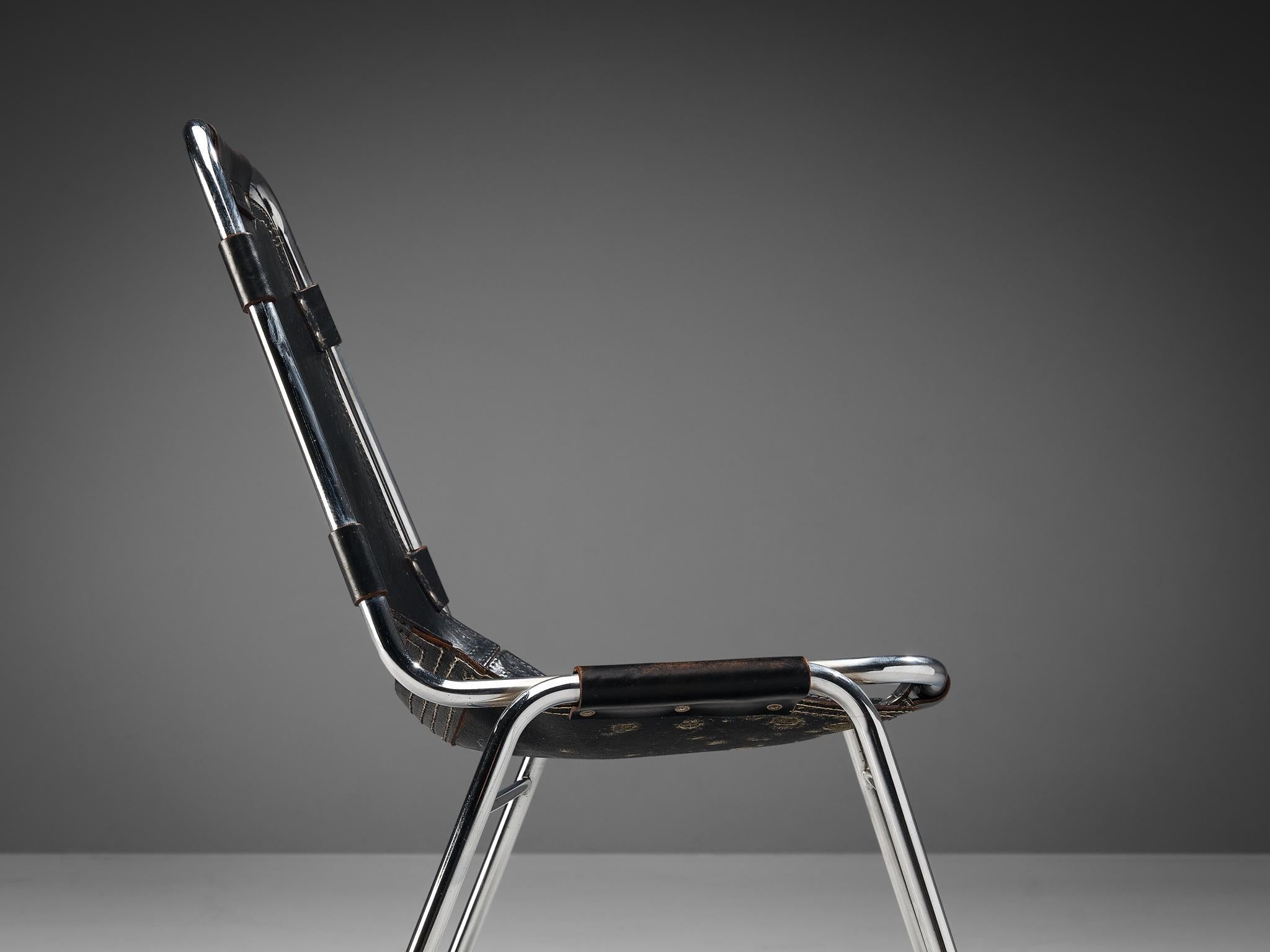 Dal Vera 'Les Arcs' Chairs in Black Leather and Chromed Metal