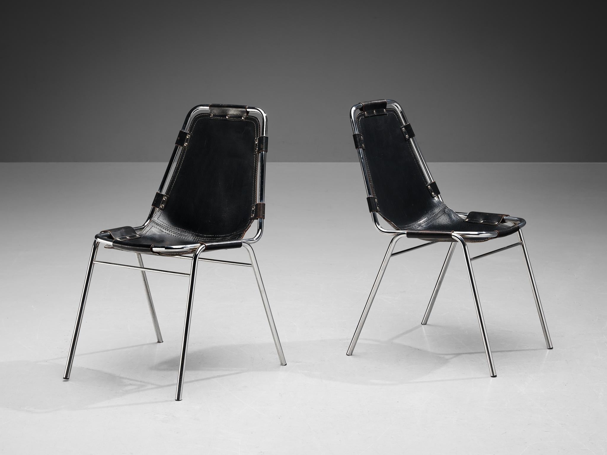 Dal Vera 'Les Arcs' Chairs in Black Leather and Chromed Metal