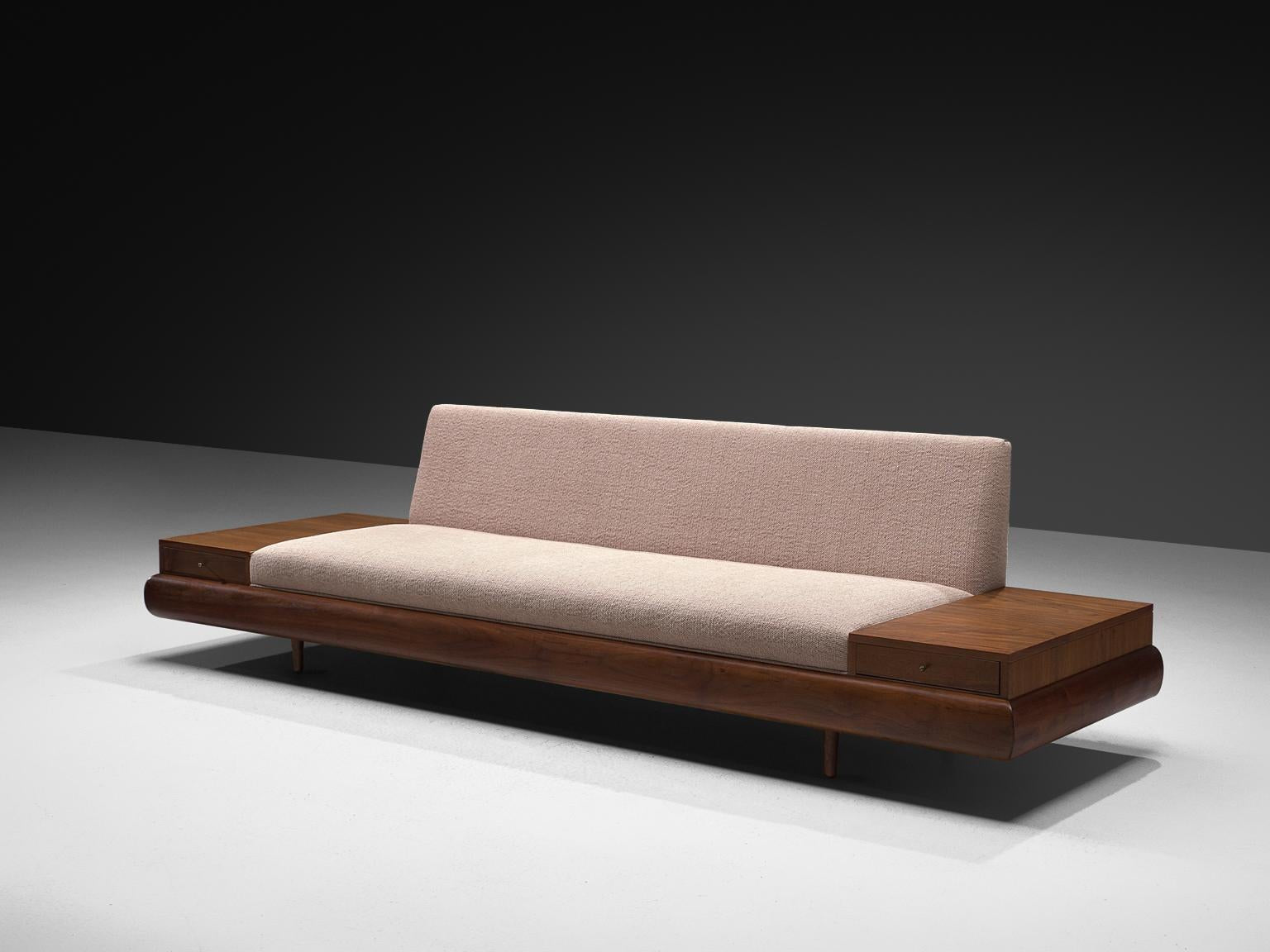 Adrian Pearsall Platform Sofa in Walnut and Pastel Pink Upholstery