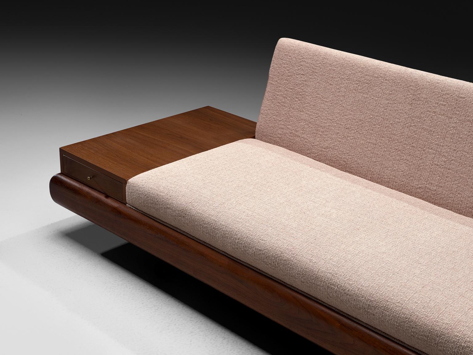 Adrian Pearsall Platform Sofa in Walnut and Pastel Pink Upholstery