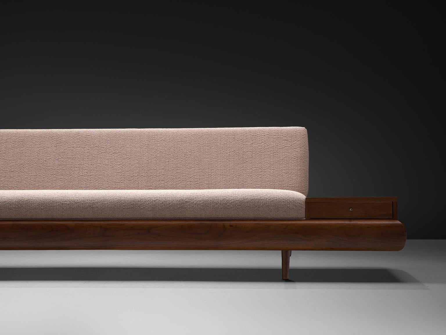 Adrian Pearsall Platform Sofa in Walnut and Pastel Pink Upholstery