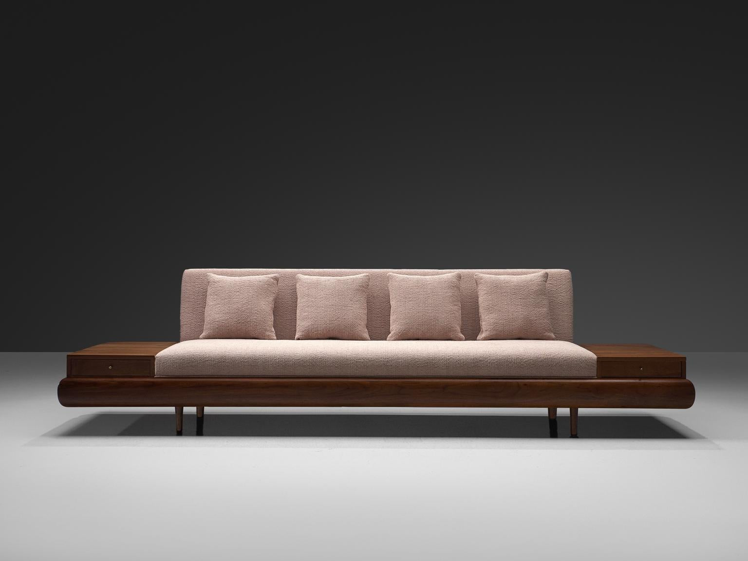 Adrian Pearsall Platform Sofa in Walnut and Pastel Pink Upholstery