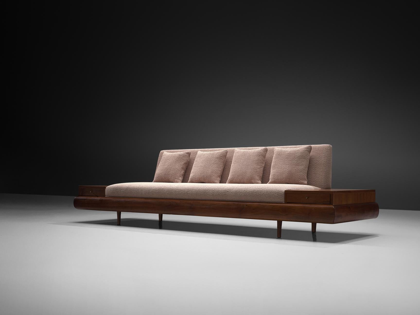 Adrian Pearsall Platform Sofa in Walnut and Pastel Pink Upholstery