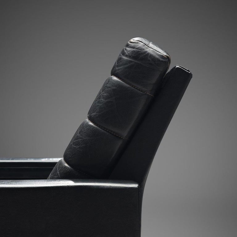 Danish Pair of Armchairs in Black Leather and Steel