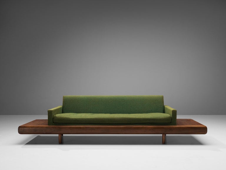 Adrian Pearsall Platform Sofa in Walnut and Green Upholstery