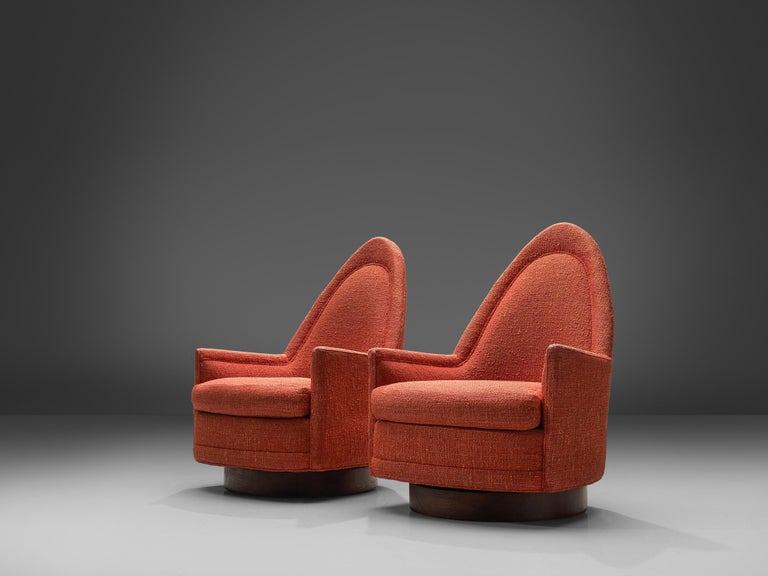 1960s Selig Pair of Swivel Cathedral Chairs in Red Upholstery and Wood