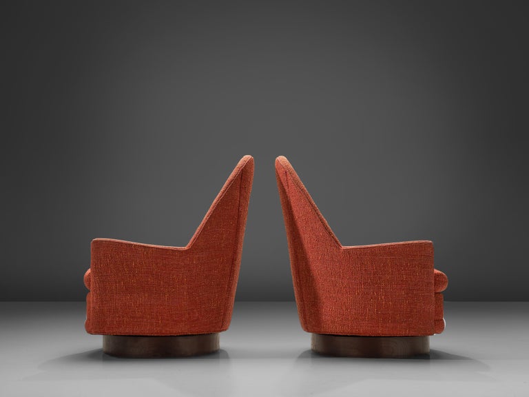 1960s Selig Pair of Swivel Cathedral Chairs in Red Upholstery and Wood