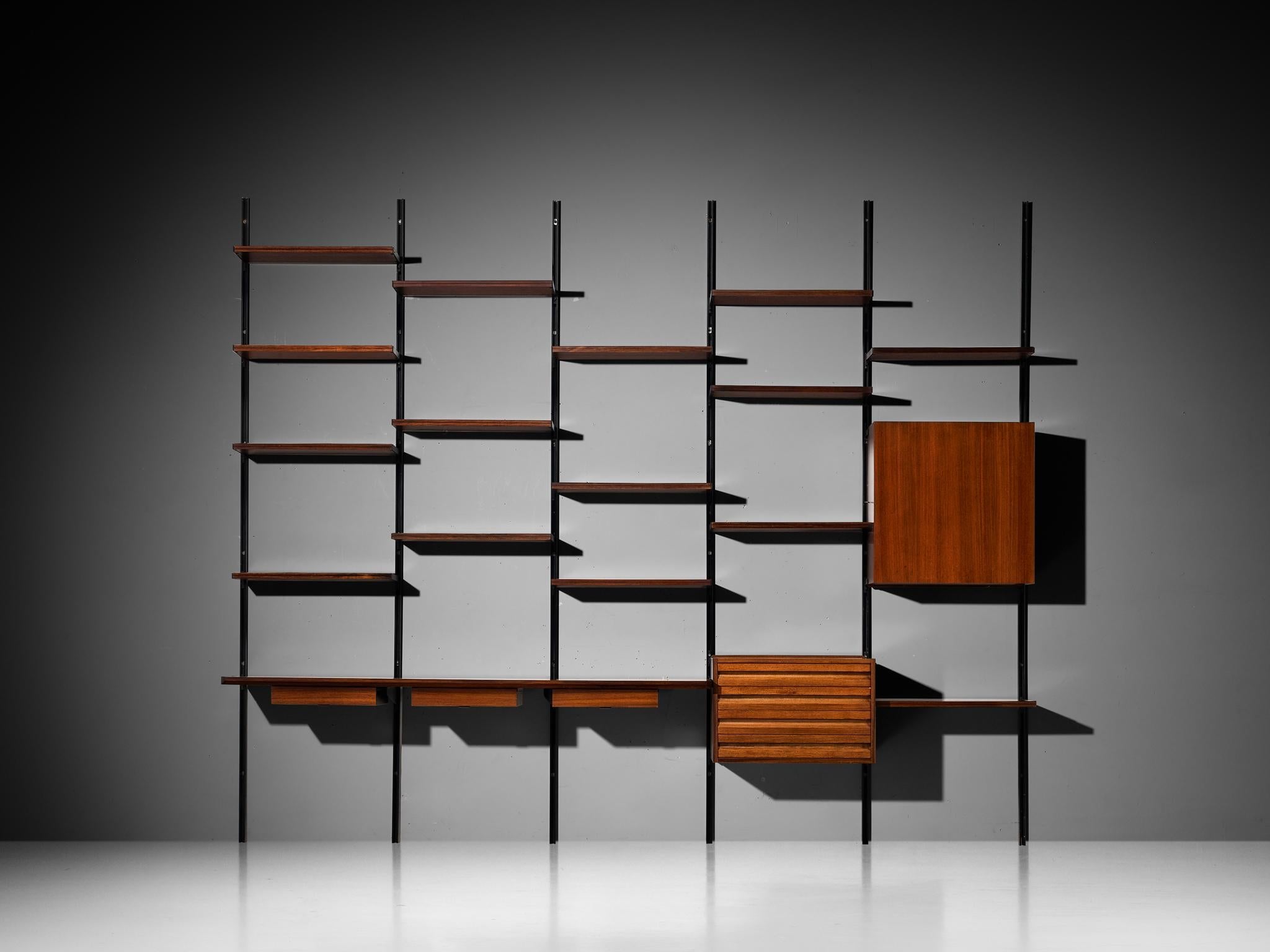 Osvaldo Borsani for Tecno 'E22' Wall Unit or Bookcase in Rosewood and Metal