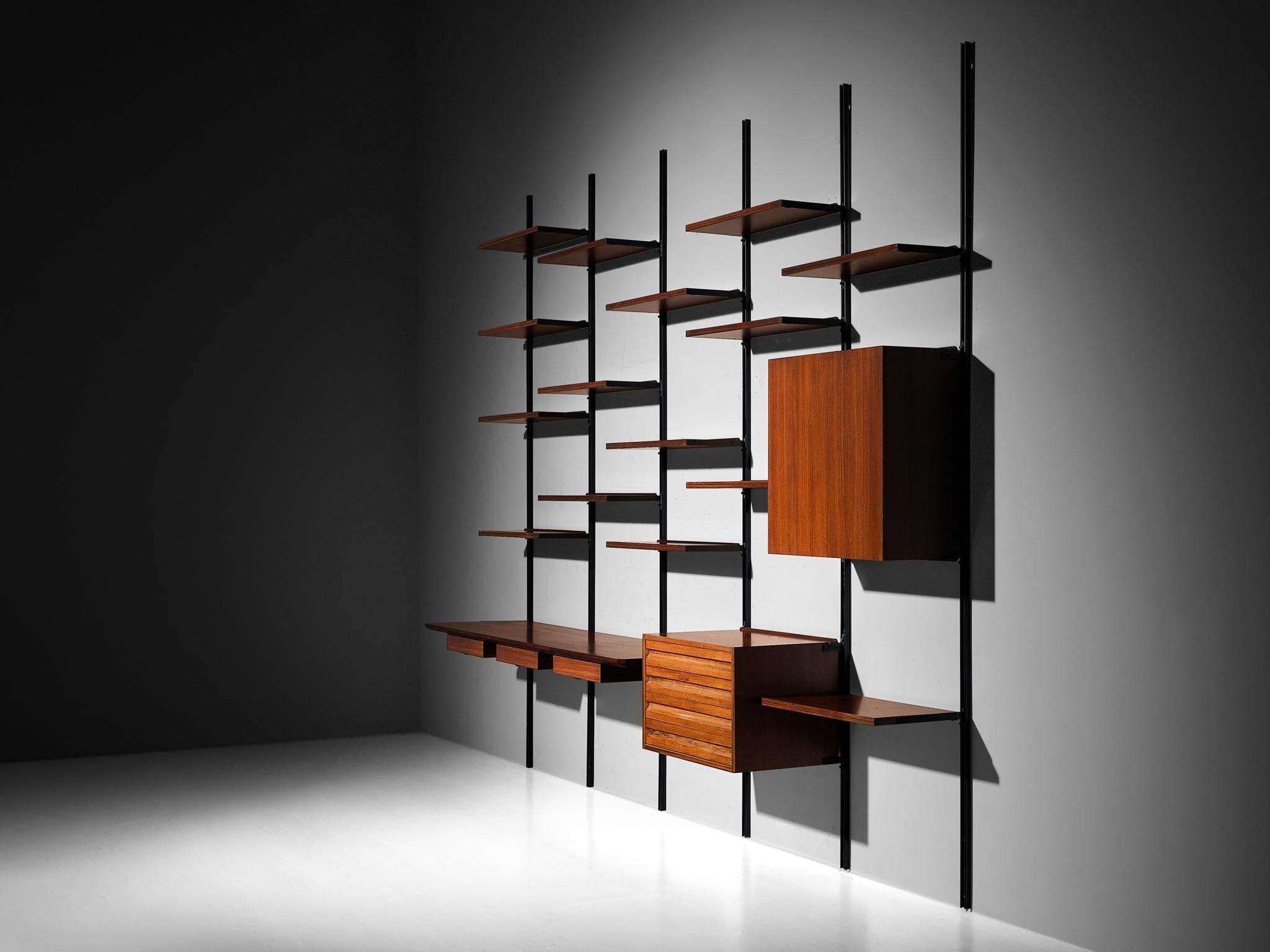 Osvaldo Borsani for Tecno 'E22' Wall Unit or Bookcase in Rosewood and Metal