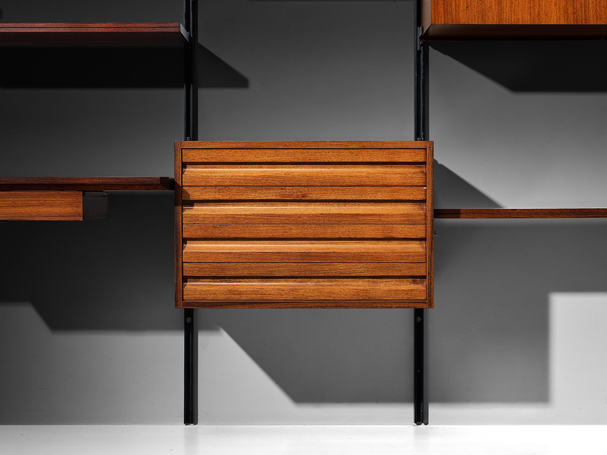 Osvaldo Borsani for Tecno 'E22' Wall Unit or Bookcase in Rosewood and Metal