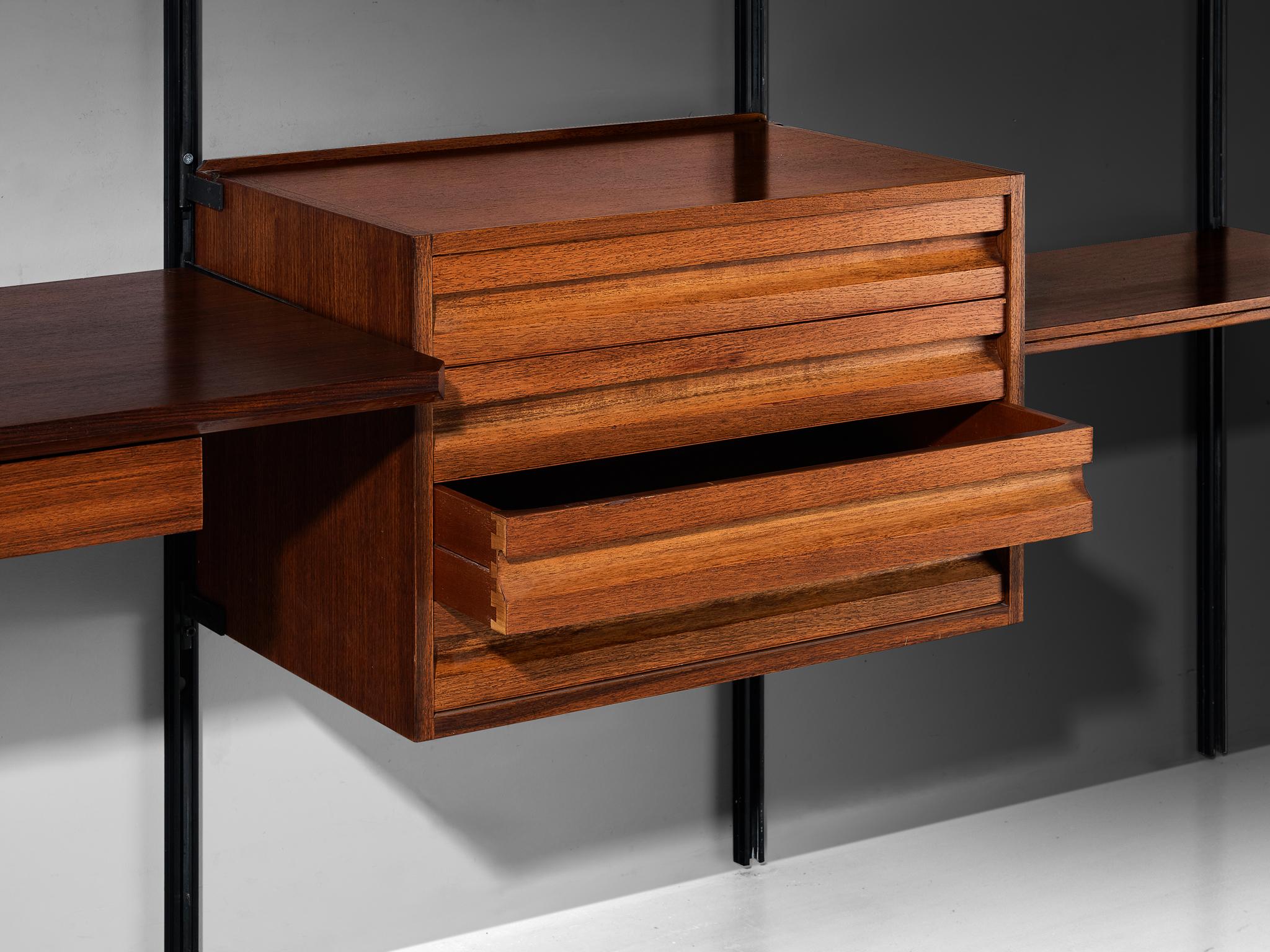 Osvaldo Borsani for Tecno 'E22' Wall Unit or Bookcase in Rosewood and Metal