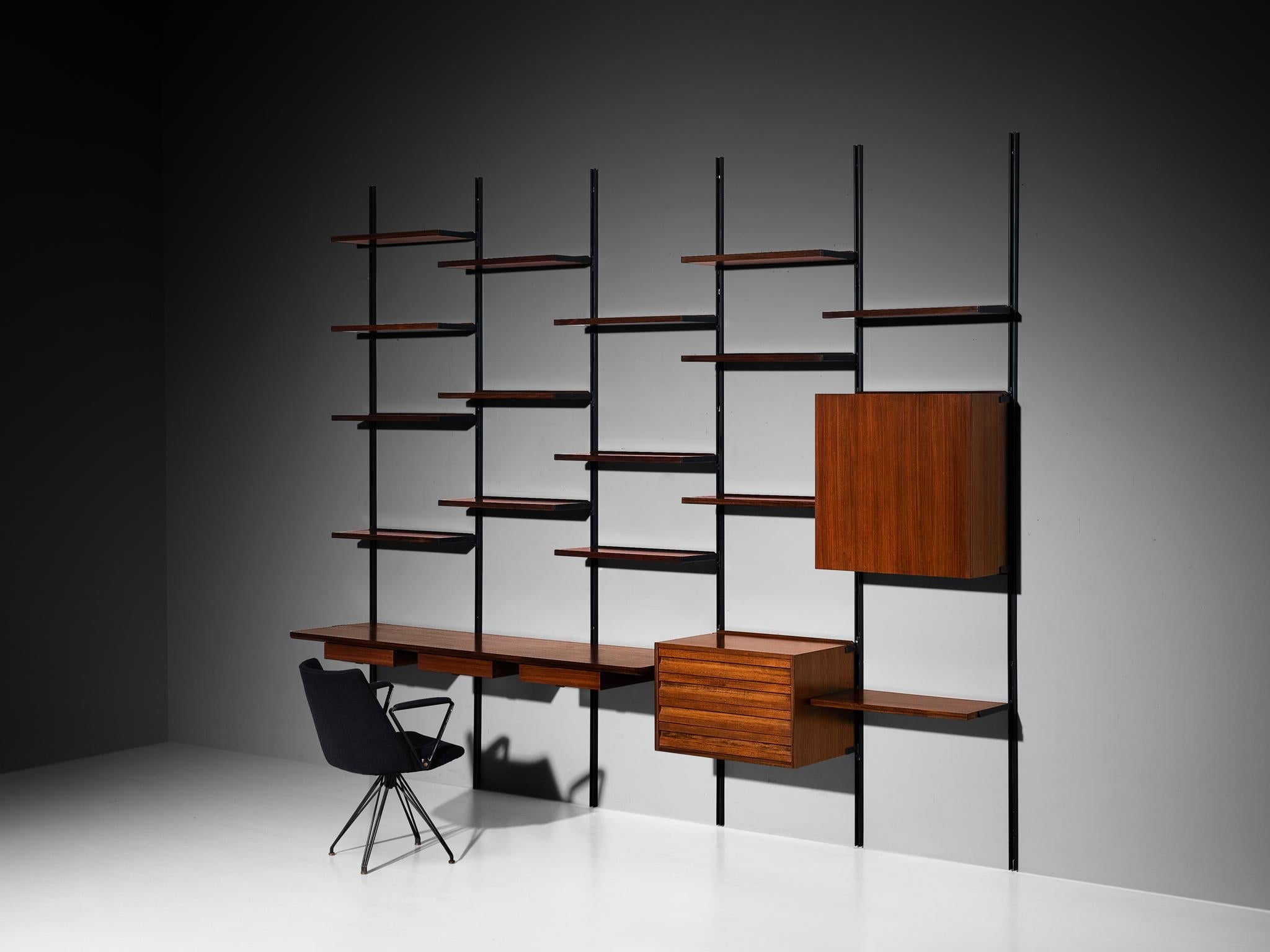 Osvaldo Borsani for Tecno 'E22' Wall Unit or Bookcase in Rosewood and Metal