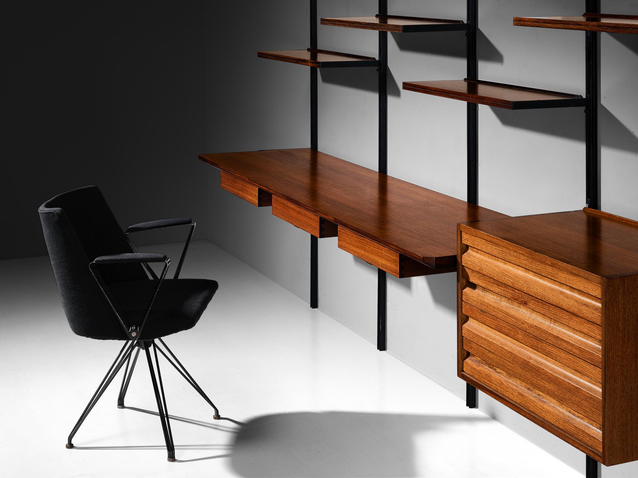 Osvaldo Borsani for Tecno 'E22' Wall Unit or Bookcase in Rosewood and Metal