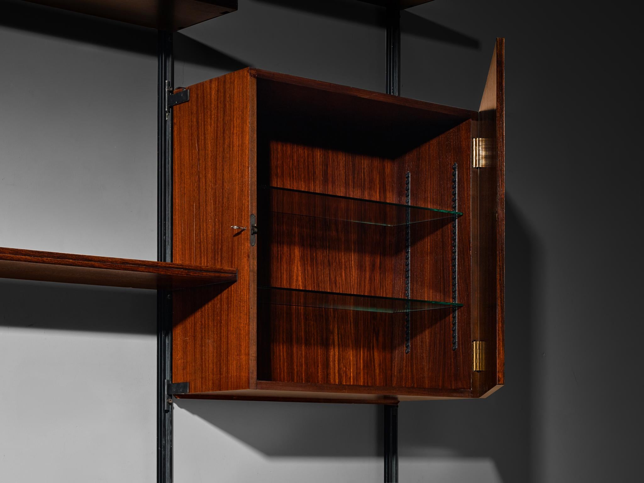 Osvaldo Borsani for Tecno 'E22' Wall Unit or Bookcase in Rosewood and Metal