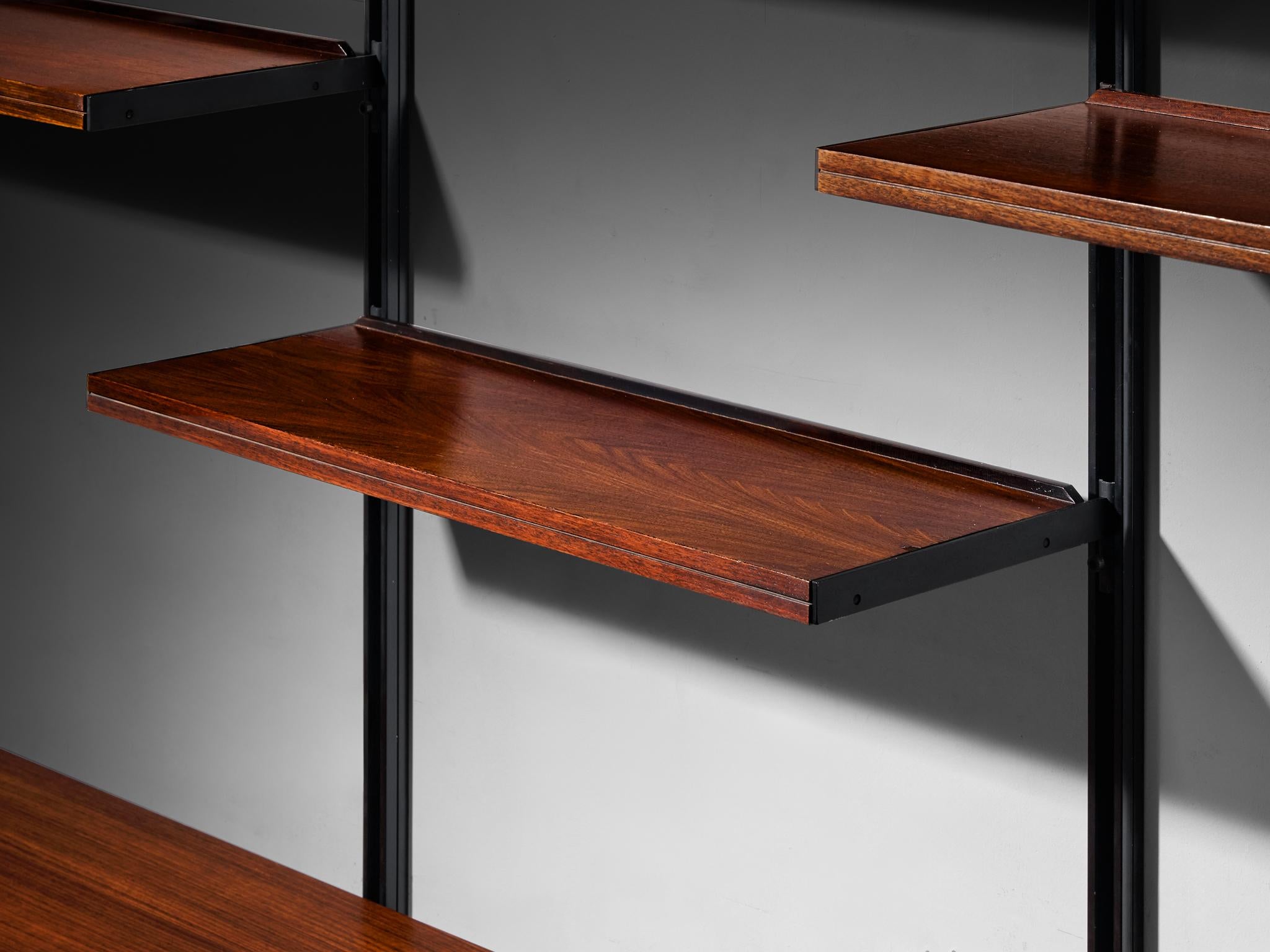 Osvaldo Borsani for Tecno 'E22' Wall Unit or Bookcase in Rosewood and Metal