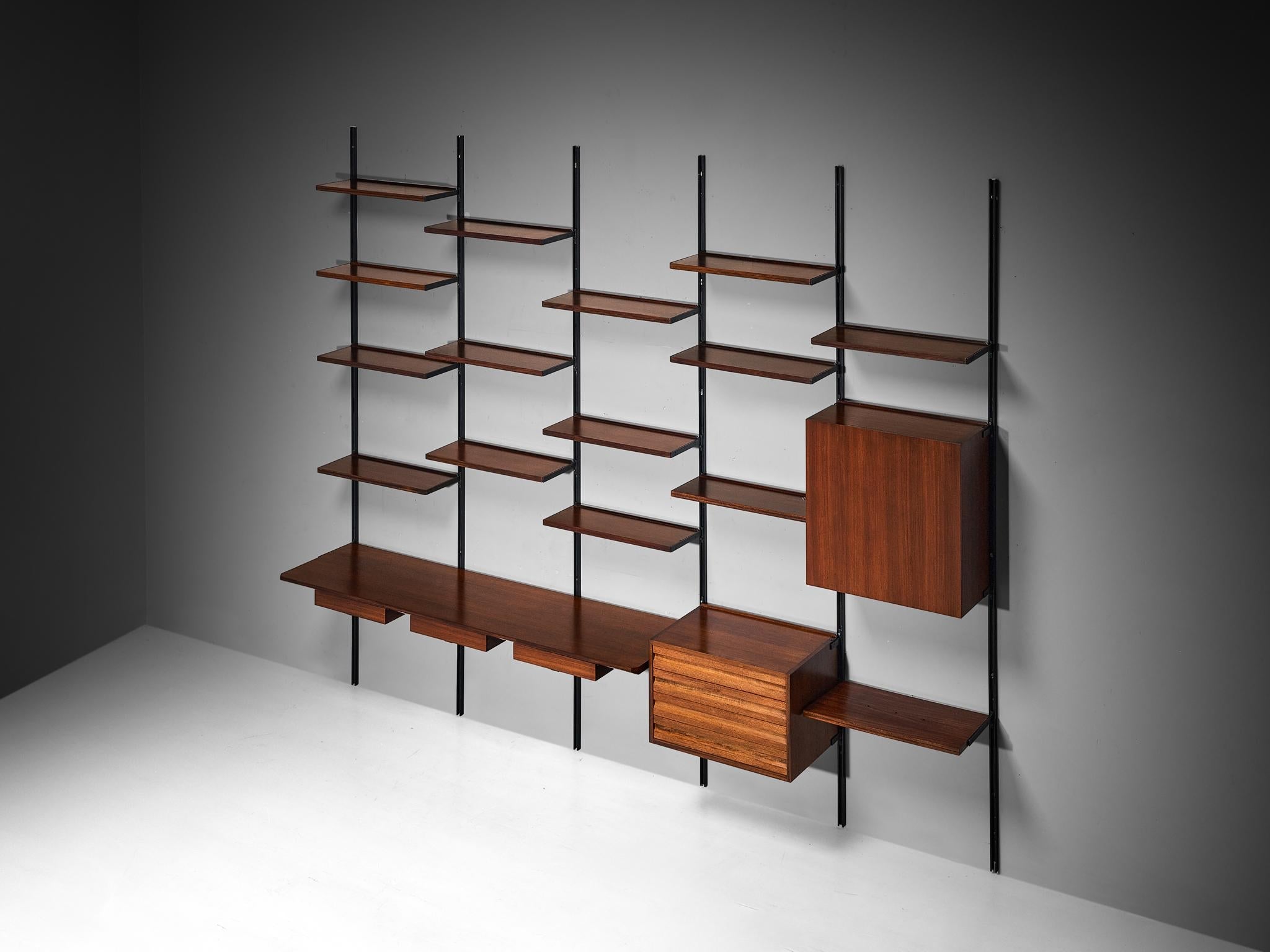 Osvaldo Borsani for Tecno 'E22' Wall Unit or Bookcase in Rosewood and Metal