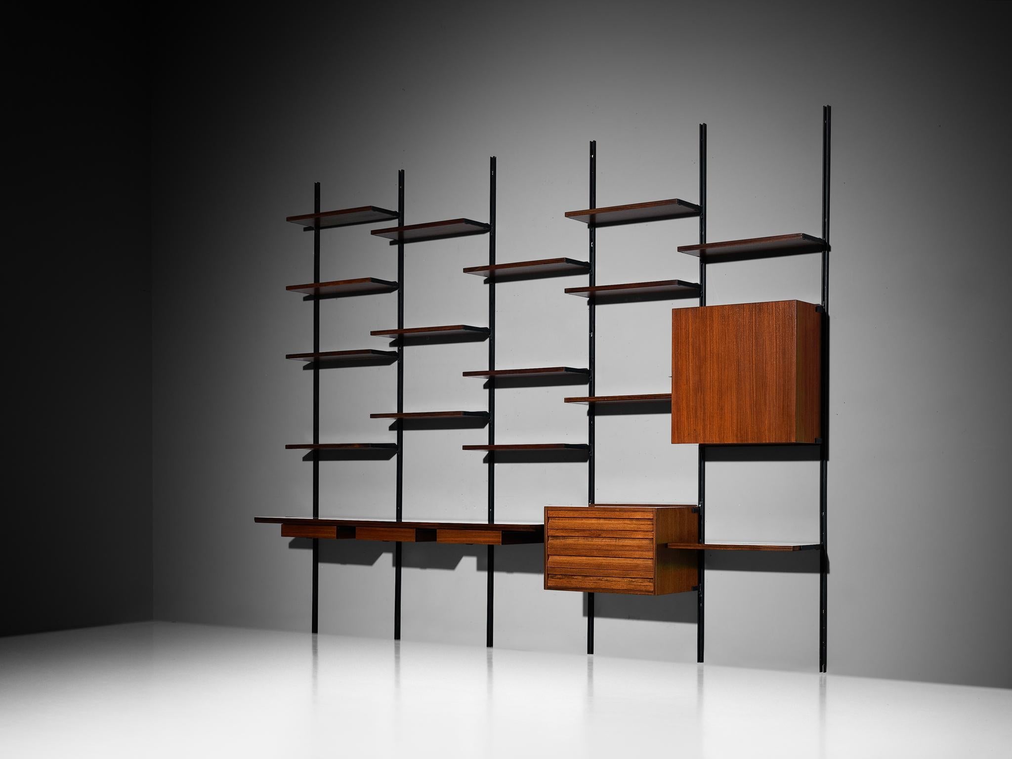 Osvaldo Borsani for Tecno 'E22' Wall Unit or Bookcase in Rosewood and Metal