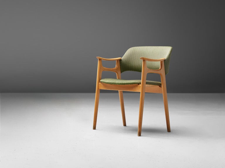 Norwegian Dining Chair in Olive Green Upholstery