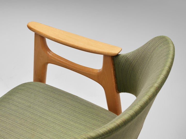 Norwegian Dining Chair in Olive Green Upholstery