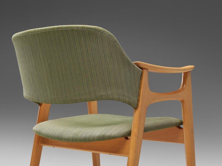 Norwegian Dining Chair in Olive Green Upholstery