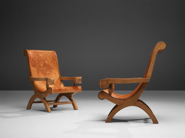 Clara Porset Lounge Chairs 'Butaque' in Original Patinated Leather