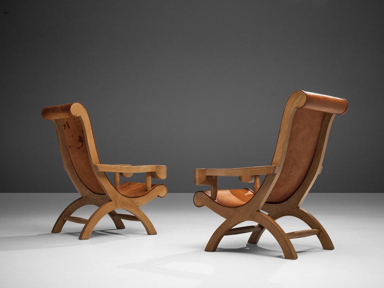 Clara Porset Lounge Chairs 'Butaque' in Original Patinated Leather