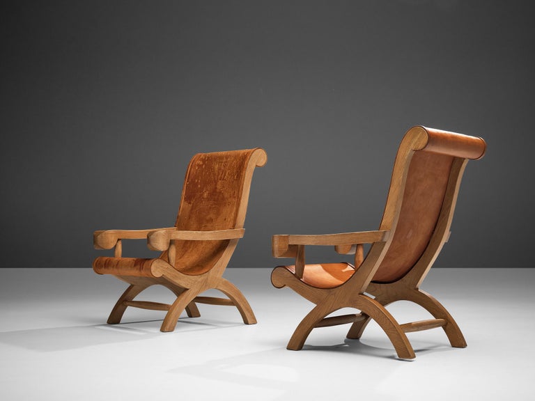 Clara Porset Lounge Chairs 'Butaque' in Original Patinated Leather