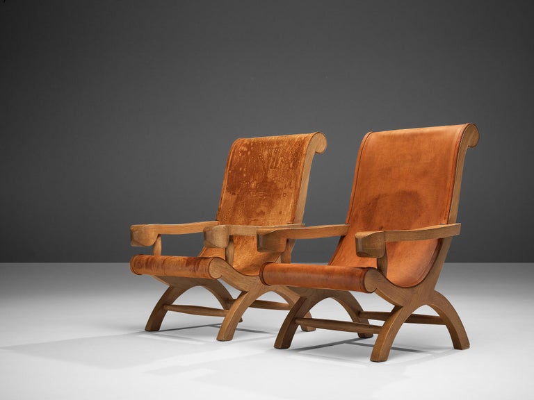 Clara Porset Lounge Chairs 'Butaque' in Original Patinated Leather